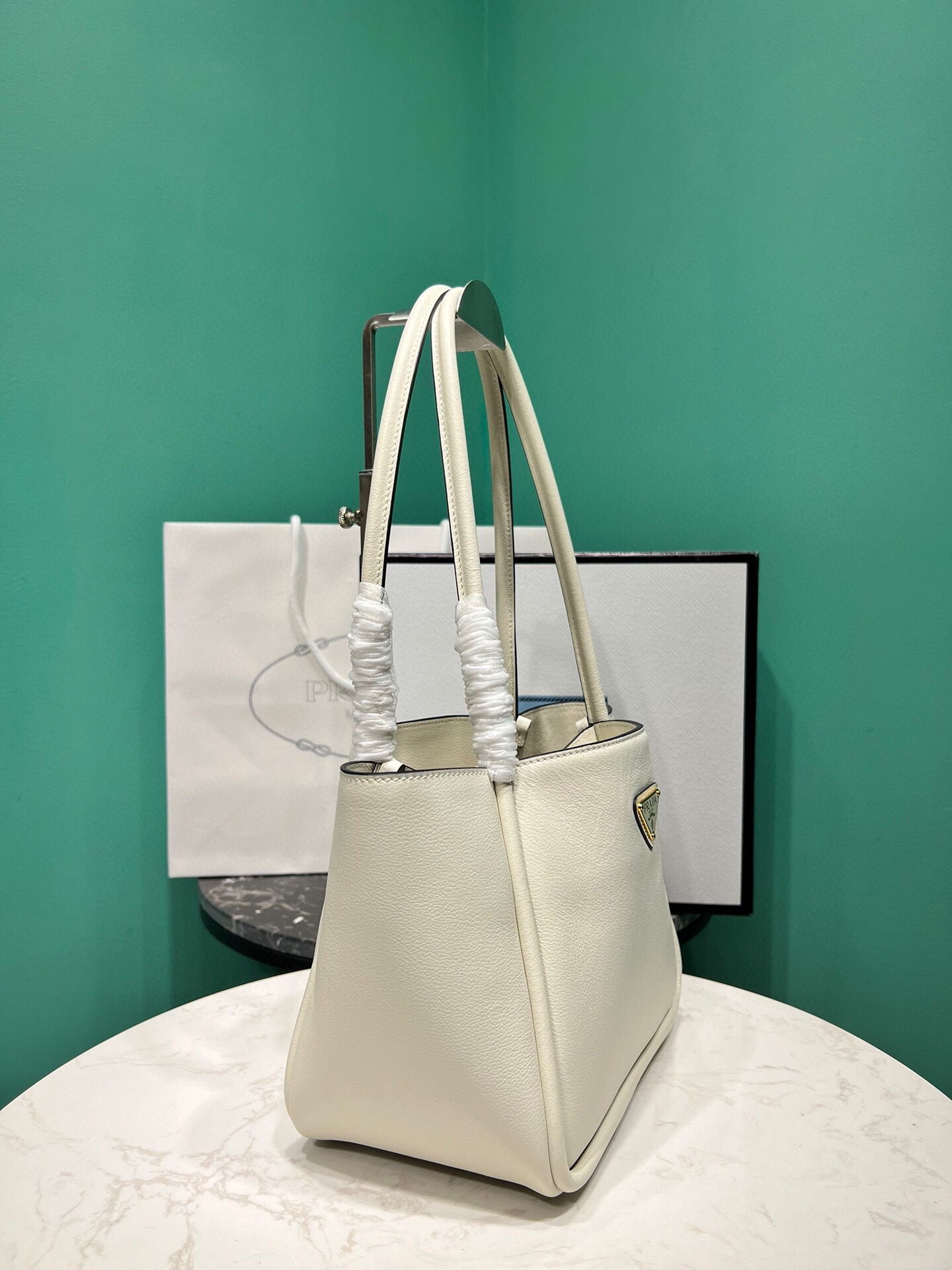 Prada Mini Leather Tote Bag White 1BG539